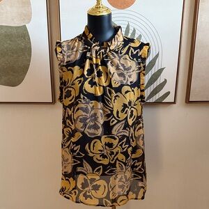 Who What Wear Black and Gold Floral Blouse